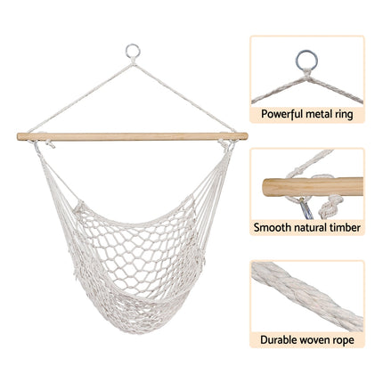 Gardeon Hammock Chair Outdoor Hanging Camping Mesh Indoor Cream.
