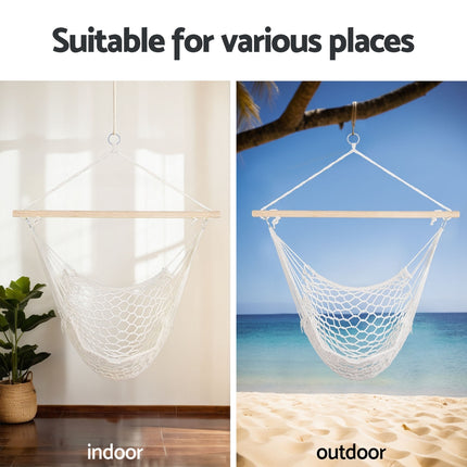 Gardeon Hammock Chair Outdoor Hanging Camping Mesh Indoor Cream.