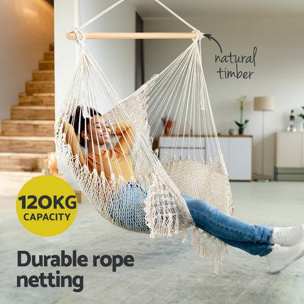 Gardeon Hammock Chair Swing Camping Mesh Cream.