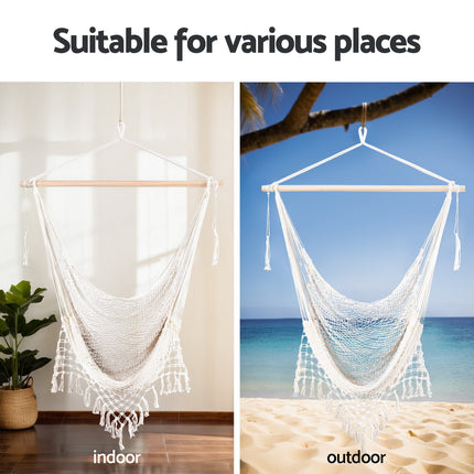 Gardeon Hammock Chair Swing Camping Mesh Cream.