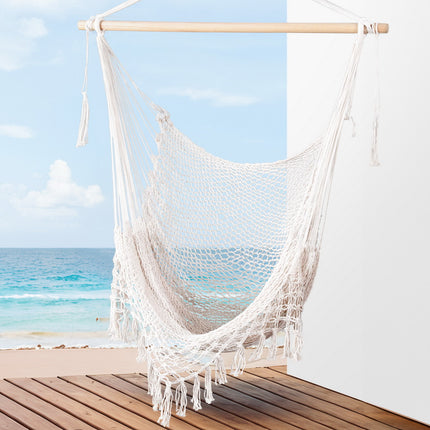 Gardeon Hammock Chair Swing Camping Mesh Cream.