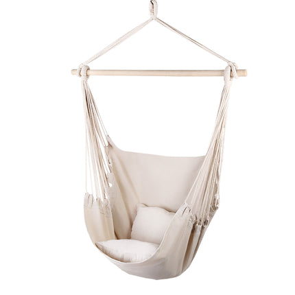 Gardeon Hammock Chair Outdoor Camping Hanging Hammocks Cushion Pillow Cream.