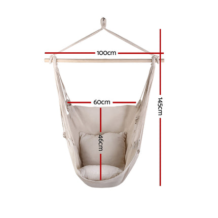 Gardeon Hammock Chair Outdoor Camping Hanging Hammocks Cushion Pillow Cream.
