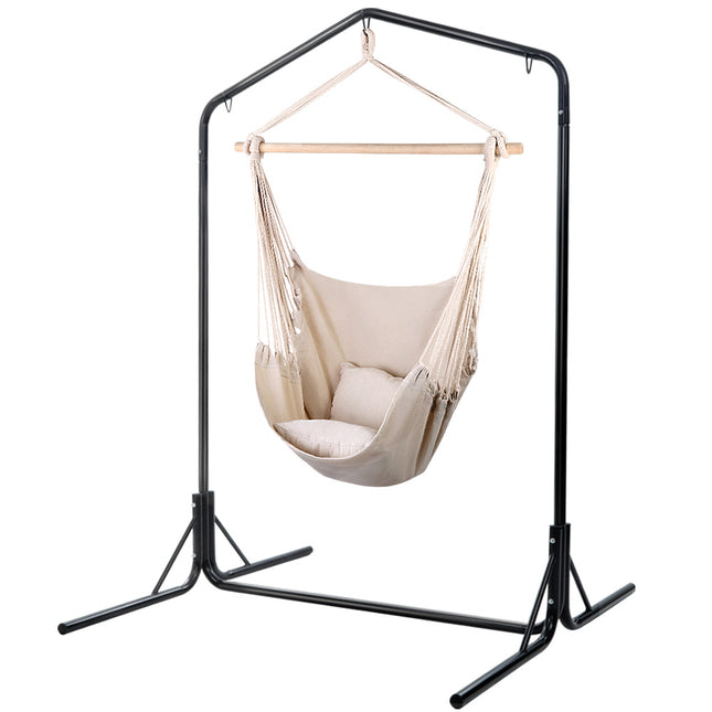 Gardeon Outdoor Hammock Chair with Stand Hanging Hammock with Pillow Cream.
