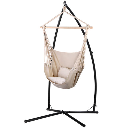 Gardeon Hammock Chair Outdoor Camping Hanging with Steel Stand Cream.