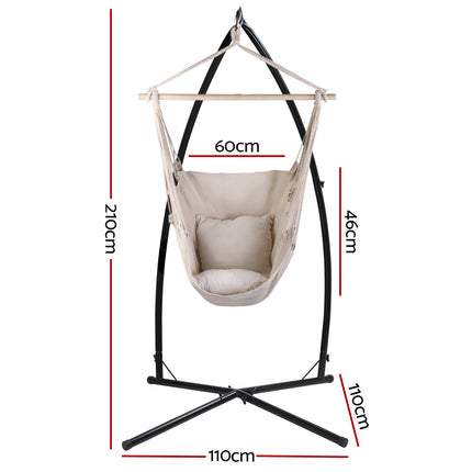 Gardeon Hammock Chair Outdoor Camping Hanging with Steel Stand Cream.