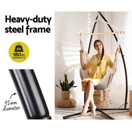 Gardeon Hammock Chair Outdoor Camping Hanging with Steel Stand Cream.