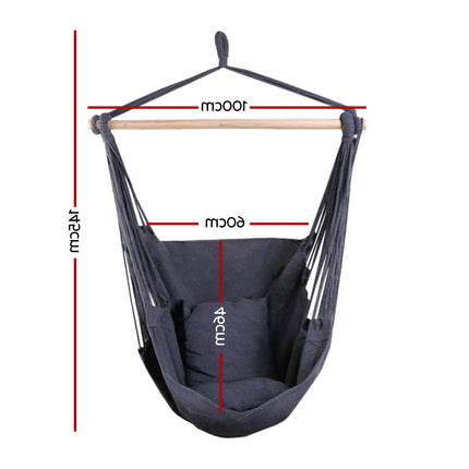 Gardeon Hammock Chair Outdoor Camping Hanging Hammocks Cushion Pillow Grey.