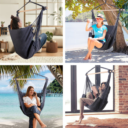 Gardeon Hammock Chair Outdoor Camping Hanging Hammocks Cushion Pillow Grey.