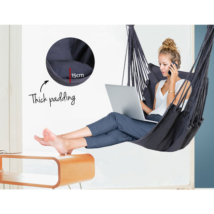 Gardeon Hammock Chair Outdoor Camping Hanging Hammocks Cushion Pillow Grey.