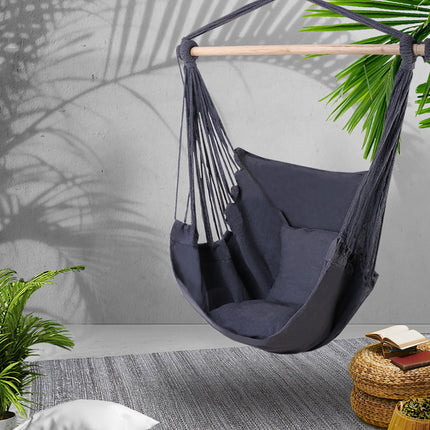 Gardeon Hammock Chair Outdoor Camping Hanging Hammocks Cushion Pillow Grey.