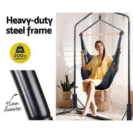 Gardeon Outdoor Hammock Chair with Stand Swing Hanging Hammock with Pillow Grey.
