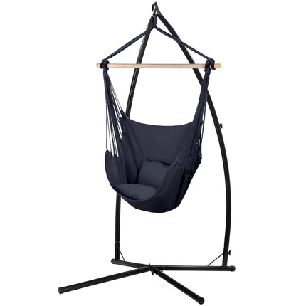 Gardeon Hammock Chair Outdoor Camping Hanging with Steel Stand Grey.