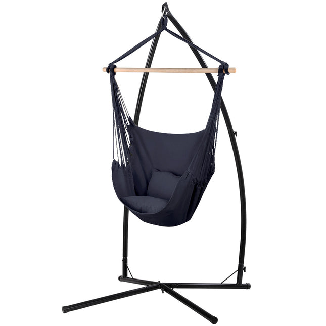 Gardeon Hammock Chair Outdoor Camping Hanging with Steel Stand Grey.