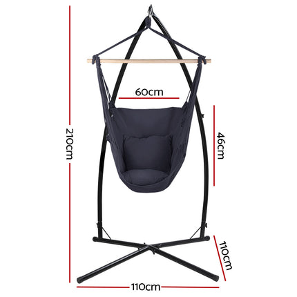 Gardeon Hammock Chair Outdoor Camping Hanging with Steel Stand Grey.