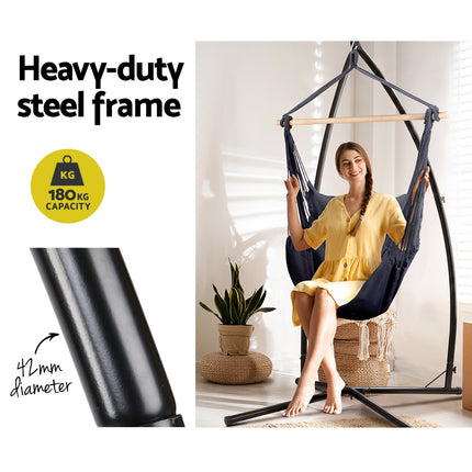 Gardeon Hammock Chair Outdoor Camping Hanging with Steel Stand Grey.