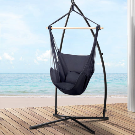 Gardeon Hammock Chair Outdoor Camping Hanging with Steel Stand Grey.