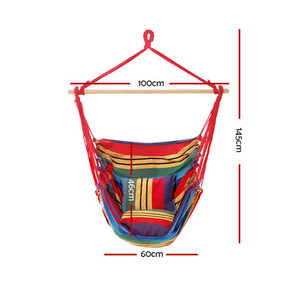 Gardeon Hammock Chair Outdoor Camping Hanging Hammocks Cushion Pillow Rainbow.