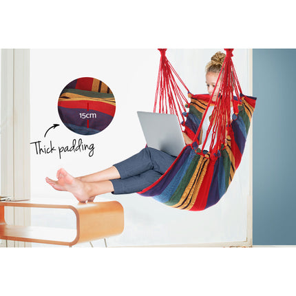 Gardeon Hammock Chair Outdoor Camping Hanging Hammocks Cushion Pillow Rainbow.