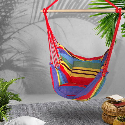 Gardeon Hammock Chair Outdoor Camping Hanging Hammocks Cushion Pillow Rainbow.