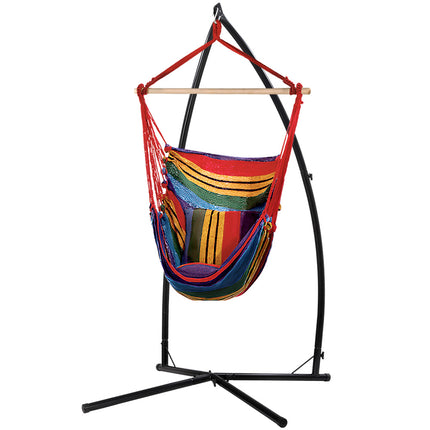 Gardeon Hammock Chair Outdoor Camping Hanging with Steel Stand Rainbow.