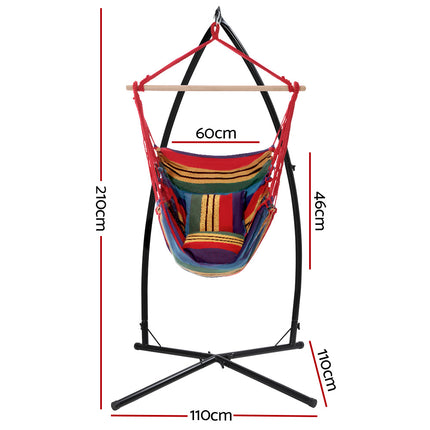 Gardeon Hammock Chair Outdoor Camping Hanging with Steel Stand Rainbow.