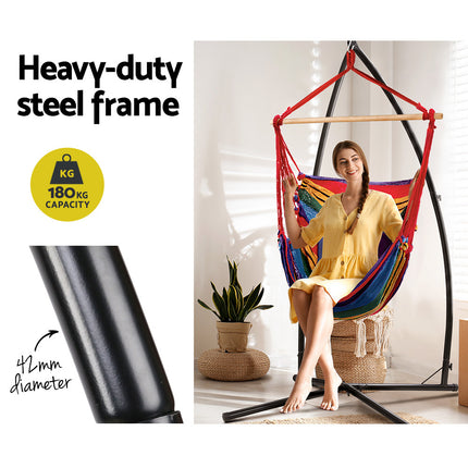 Gardeon Hammock Chair Outdoor Camping Hanging with Steel Stand Rainbow.