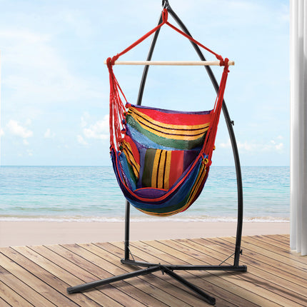 Gardeon Hammock Chair Outdoor Camping Hanging with Steel Stand Rainbow.