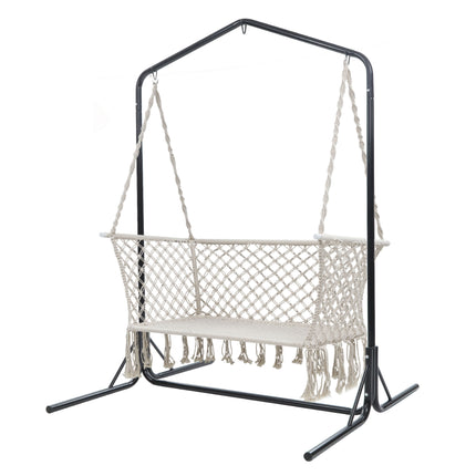 Gardeon Hammock Chair with Stand Macrame Outdoor Garden 2 Seater Cream.