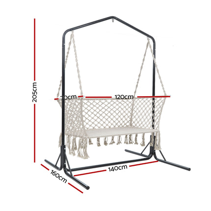 Gardeon Hammock Chair with Stand Macrame Outdoor Garden 2 Seater Cream.