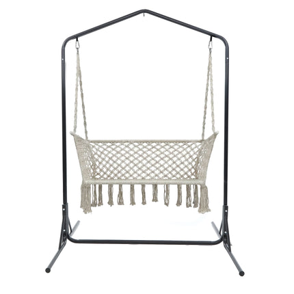 Gardeon Hammock Chair with Stand Macrame Outdoor Garden 2 Seater Cream.