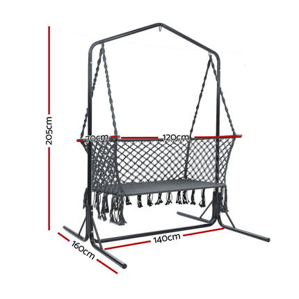 Gardeon Hammock Chair with Stand Macrame Outdoor Garden 2 Seater Grey.