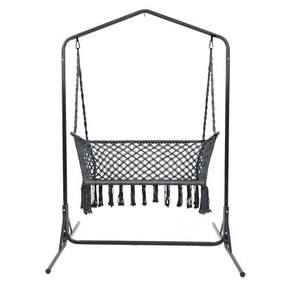 Gardeon Hammock Chair with Stand Macrame Outdoor Garden 2 Seater Grey.