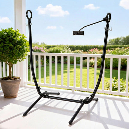 Gardeon Hammock Chair Stand Iron Frame w/ Phone Holder Black.