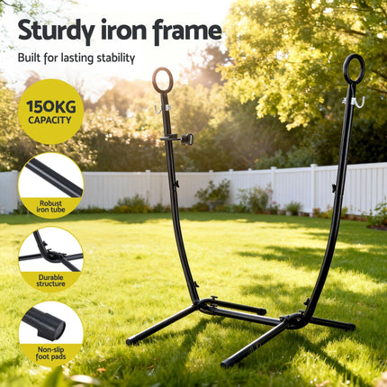 Gardeon Hammock Chair Stand Iron Frame w/ Phone Holder Black.