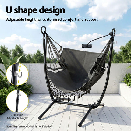 Gardeon Hammock Chair Stand Iron Frame w/ Phone Holder Black.