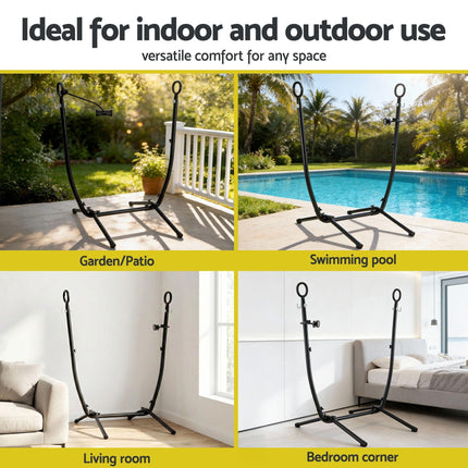 Gardeon Hammock Chair Stand Iron Frame w/ Phone Holder Black.
