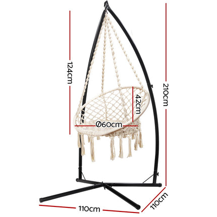 Gardeon Hammock Chair with Steel Stand Macrame Outdoor Swinging Cream.