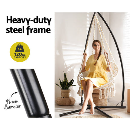 Gardeon Hammock Chair with Steel Stand Macrame Outdoor Swinging Cream.
