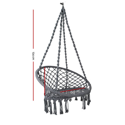 Gardeon Hammock Chair Outdoor Hanging Macrame Cotton Indoor Grey.