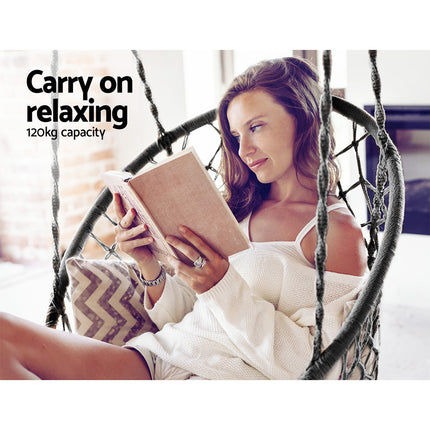 Gardeon Hammock Chair Outdoor Hanging Macrame Cotton Indoor Grey.