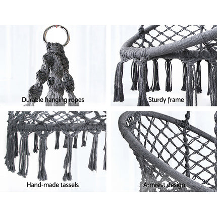 Gardeon Hammock Chair Outdoor Hanging Macrame Cotton Indoor Grey.