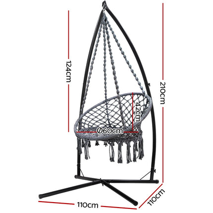 Gardeon Hammock Chair with Steel Stand Macrame Outdoor Swinging Grey.
