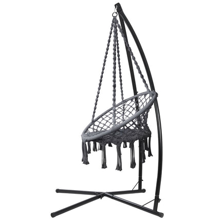Gardeon Hammock Chair with Steel Stand Macrame Outdoor Swinging Grey.