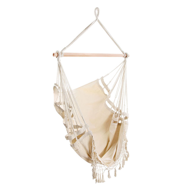 Gardeon Hanging Hammock Chair Outdoor Swing Hammocks Tassel Cream.