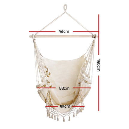 Gardeon Hanging Hammock Chair Outdoor Swing Hammocks Tassel Cream.