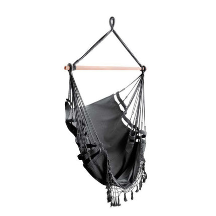 Gardeon Hanging Hammock Chair Outdoor Swing Hammocks Tassel Grey.