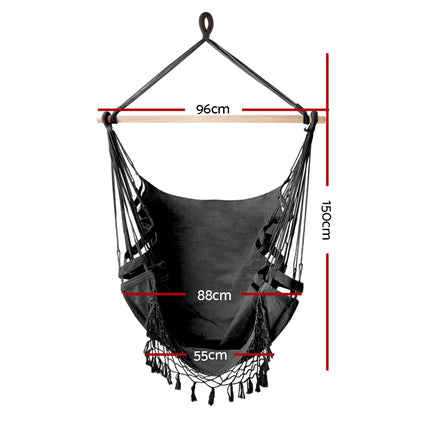 Gardeon Hanging Hammock Chair Outdoor Swing Hammocks Tassel Grey.