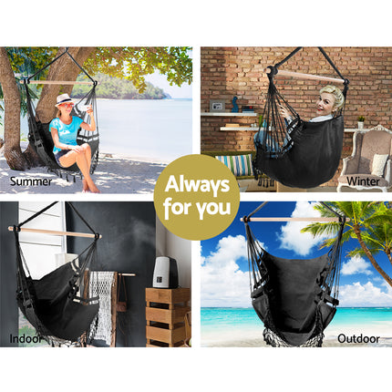 Gardeon Hanging Hammock Chair Outdoor Swing Hammocks Tassel Grey.