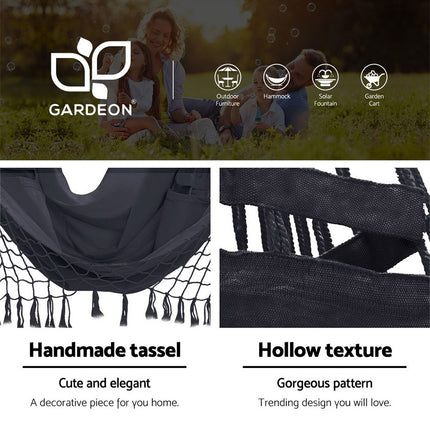Gardeon Hammock Chair with Steel Stand Hanging Outdoor Tassel Grey.